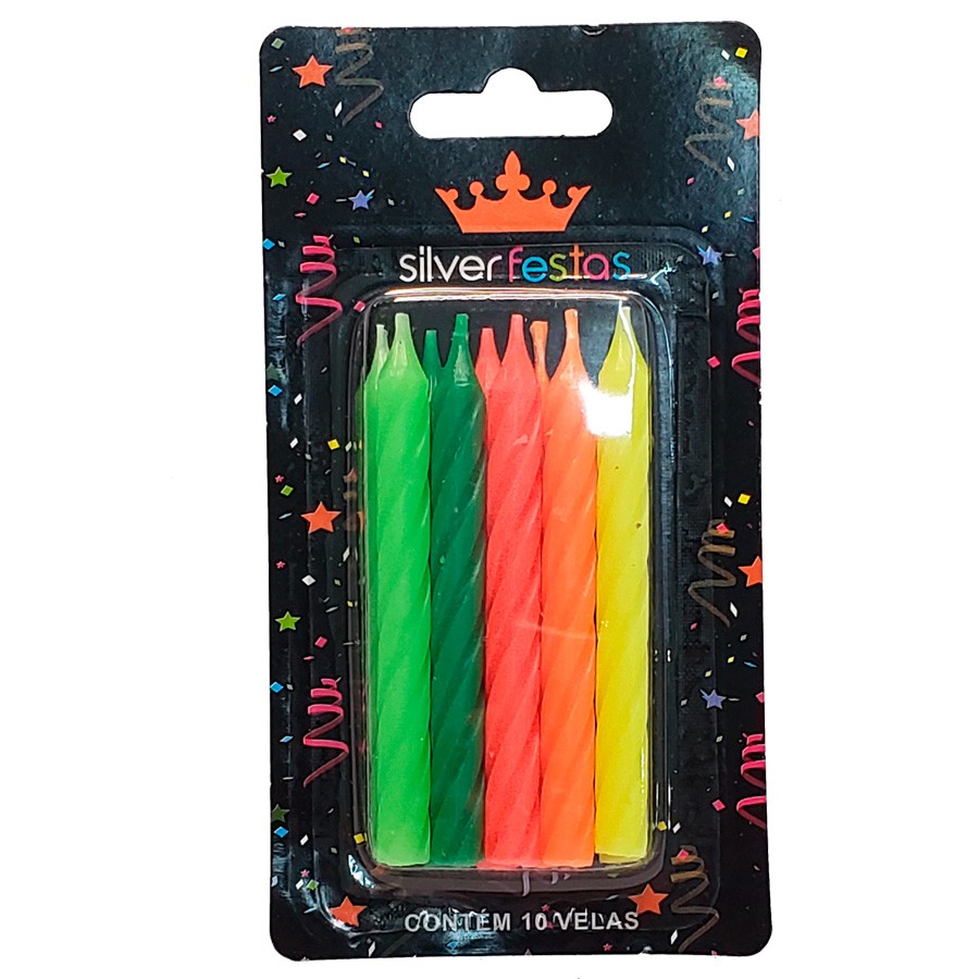 Vela Palito Espiral Neon - Silver Festas