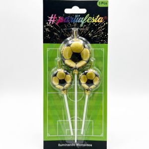 3 velas bola de futebol dourada